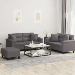 vidaXL 3-delige Loungeset met kussens kunstleer grijs