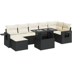 vidaXL 8-delige Loungeset met kussens poly rattan zwart