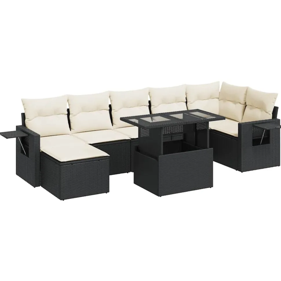 vidaXL 8-delige Loungeset met kussens poly rattan zwart