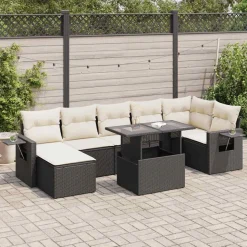 vidaXL 8-delige Loungeset met kussens poly rattan zwart