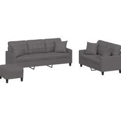 vidaXL 3-delige Loungeset met kussens kunstleer grijs