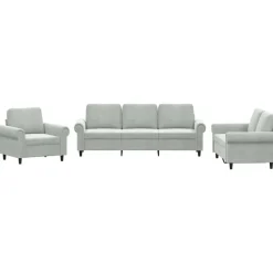 vidaXL 3-delige Loungeset met kussens fluweel lichtgrijs
