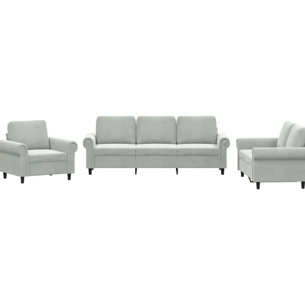 vidaXL 3-delige Loungeset met kussens fluweel lichtgrijs
