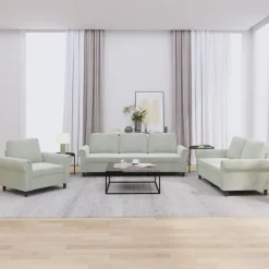 vidaXL 3-delige Loungeset met kussens fluweel lichtgrijs