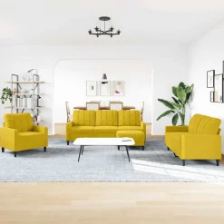 vidaXL 4-delige Loungeset met kussens fluweel geel