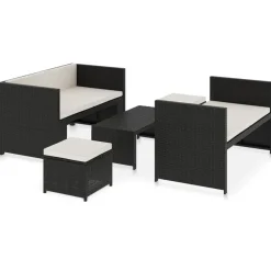 vidaXL 5-delige Loungeset met kussens poly rattan zwart