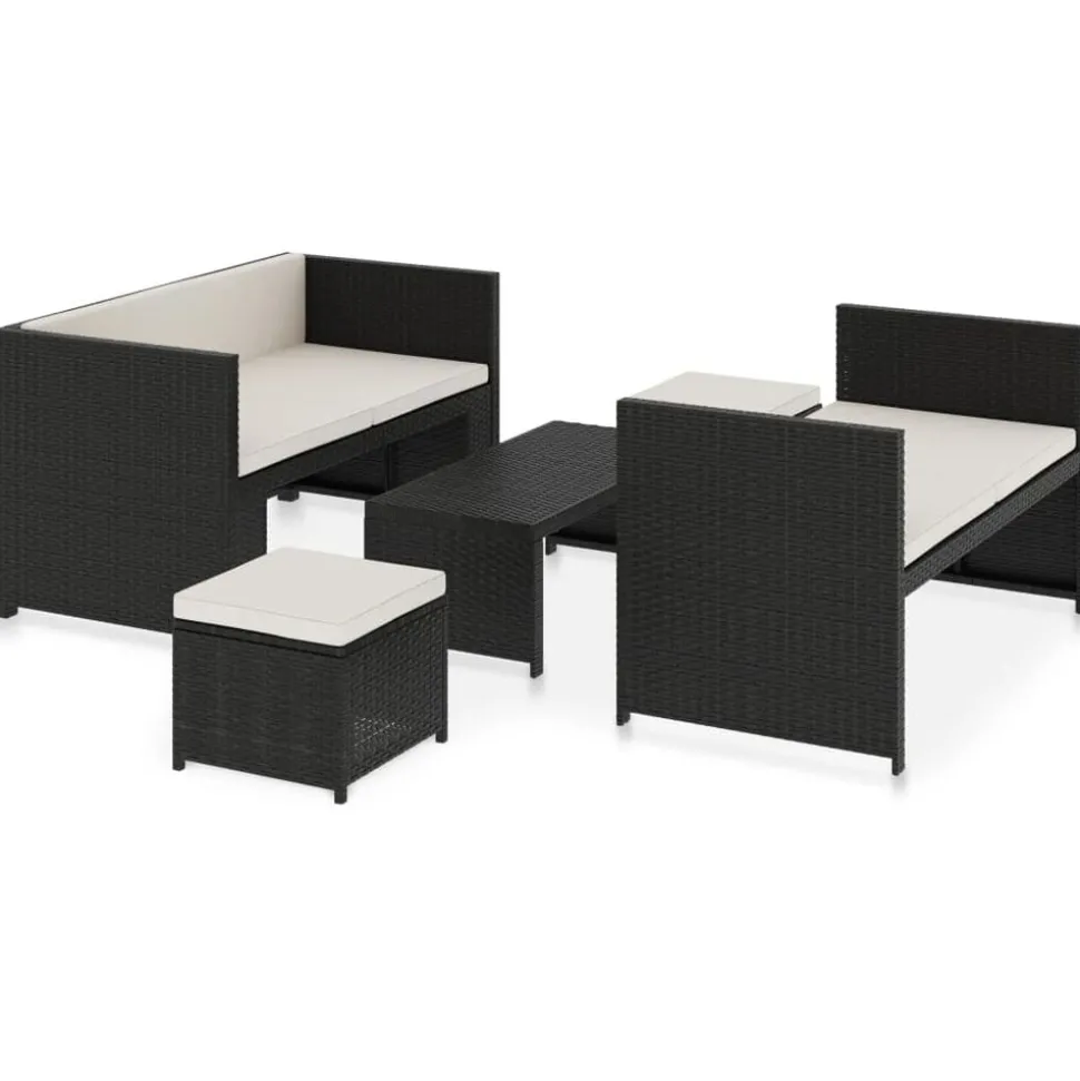 vidaXL 5-delige Loungeset met kussens poly rattan zwart
