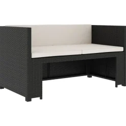 vidaXL 5-delige Loungeset met kussens poly rattan zwart