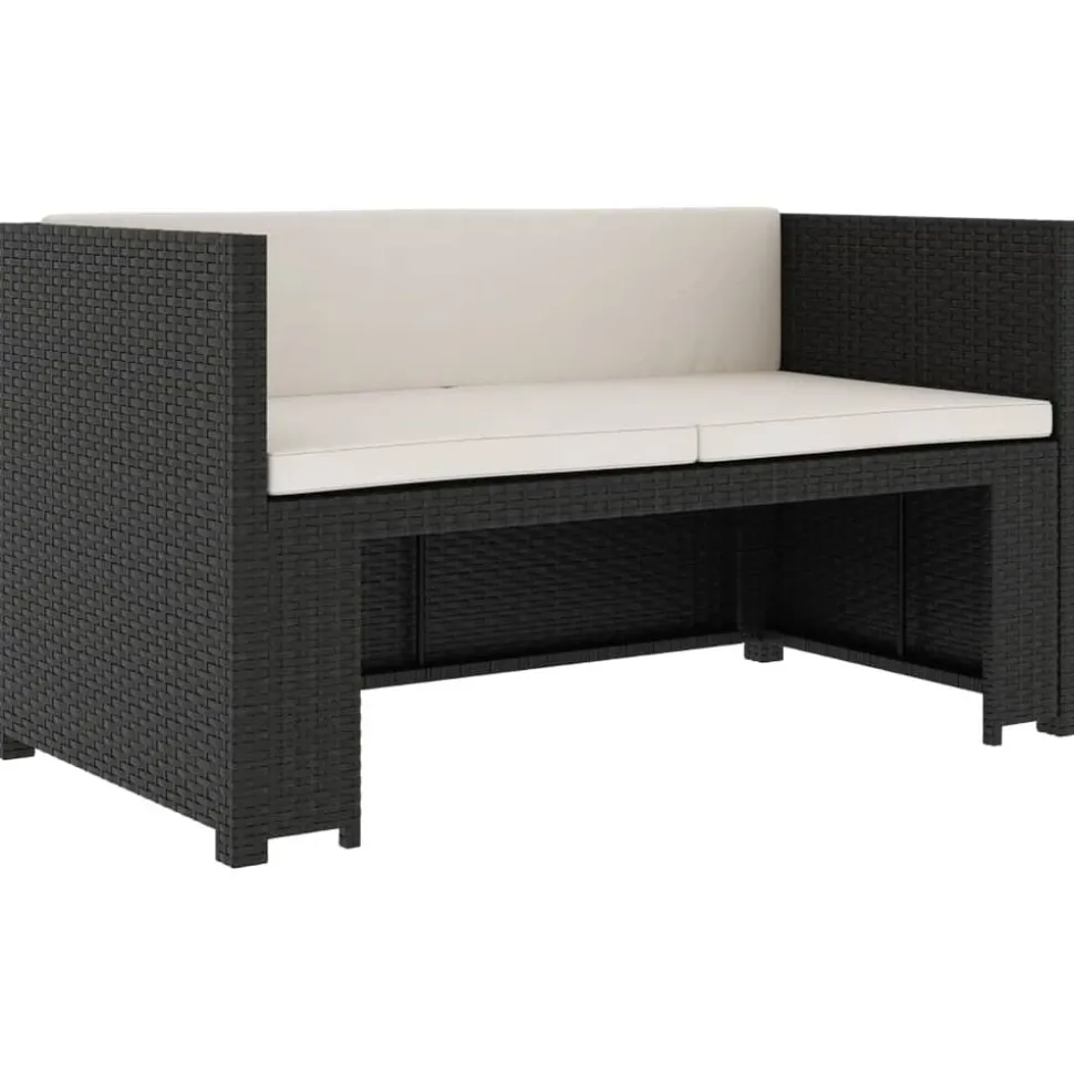 vidaXL 5-delige Loungeset met kussens poly rattan zwart