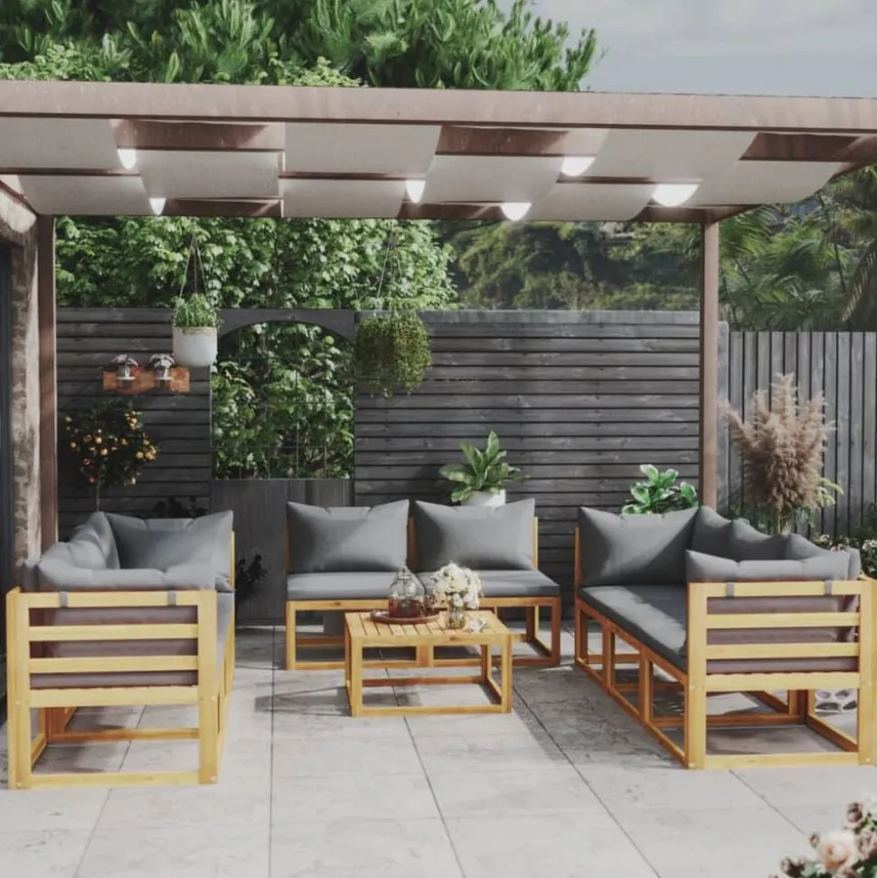 vidaXL 9-delige Loungeset met kussens massief acaciahout