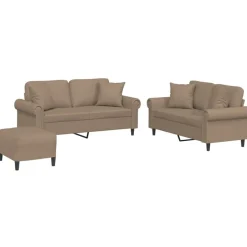 vidaXL 3-delige Loungeset met kussens kunstleer cappuccinokleurig