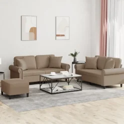 vidaXL 3-delige Loungeset met kussens kunstleer cappuccinokleurig