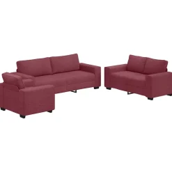 vidaXL 3-delige Loungeset met kussens stof wijnrood
