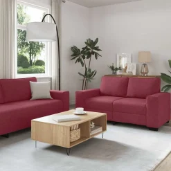 vidaXL 3-delige Loungeset met kussens stof wijnrood