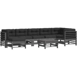 vidaXL 8-delige Loungeset met kussens massief hout grijs