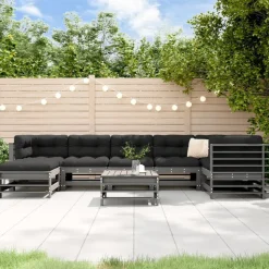 vidaXL 8-delige Loungeset met kussens massief hout grijs