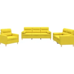 vidaXL 3-delige Loungeset met kussens stof lichtgeel