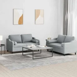 vidaXL 2-delige Loungeset met kussens stof lichtgrijs