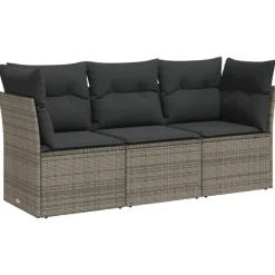 vidaXL 3-delige Loungeset met kussens poly rattan grijs