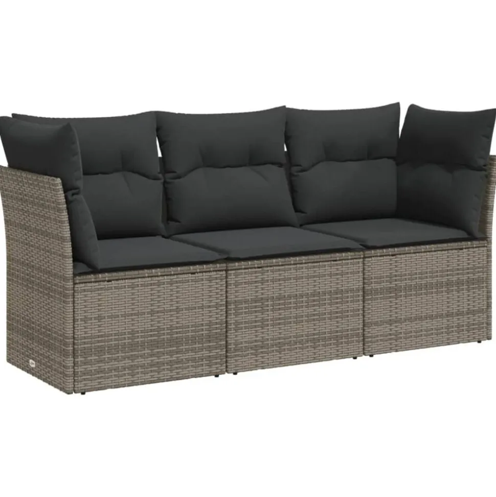 vidaXL 3-delige Loungeset met kussens poly rattan grijs