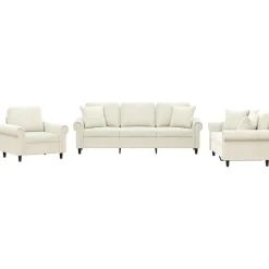 vidaXL 3-delige Loungeset met kussens fluweel crèmekleurig