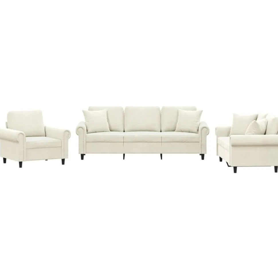 vidaXL 3-delige Loungeset met kussens fluweel crèmekleurig