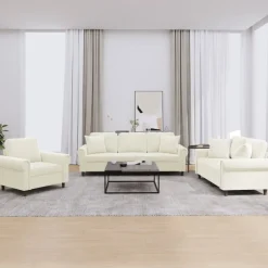 vidaXL 3-delige Loungeset met kussens fluweel crèmekleurig