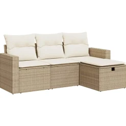 vidaXL 4-delige Loungeset met kussens poly rattan beige
