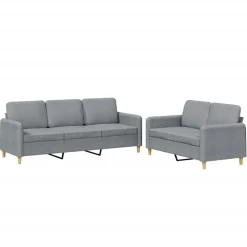 vidaXL 2-delige Loungeset met kussens stof lichtgrijs