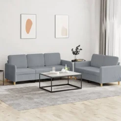 vidaXL 2-delige Loungeset met kussens stof lichtgrijs