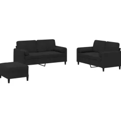 vidaXL 3-delige Loungeset met kussens fluweel zwart