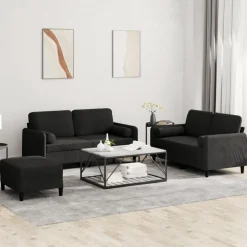 vidaXL 3-delige Loungeset met kussens fluweel zwart