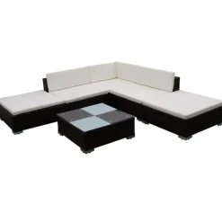 vidaXL 6-delige Loungeset met kussens poly rattan bruin