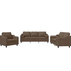 vidaXL 3-delige Loungeset met kussens stof bruin