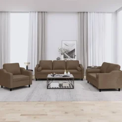 vidaXL 3-delige Loungeset met kussens stof bruin