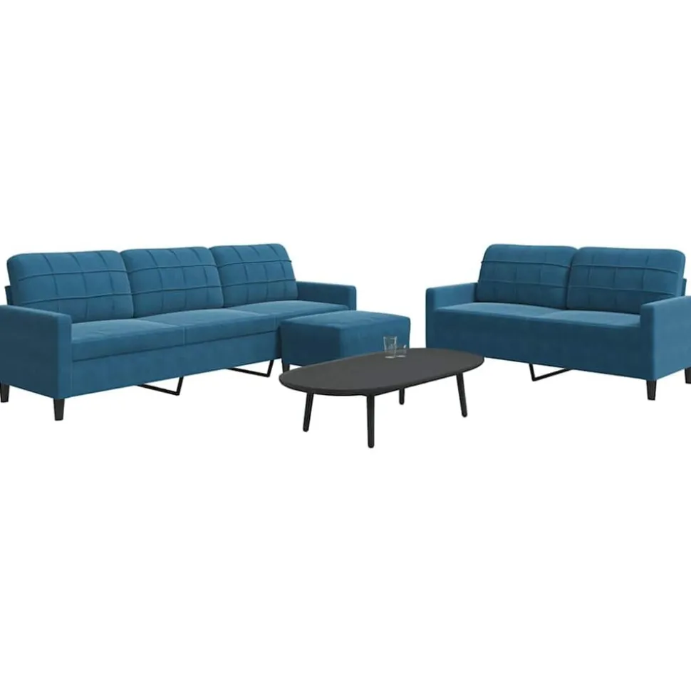 vidaXL 3-delige Loungeset met kussens fluweel blauw