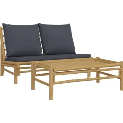 vidaXL 2-delige Loungeset met kussens bamboe donkergrijs