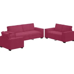 vidaXL 3-delige Loungeset met kussens fluweel wijnrood