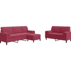vidaXL 3-delige Loungeset met kussens en bolsters fluweel wijnrood