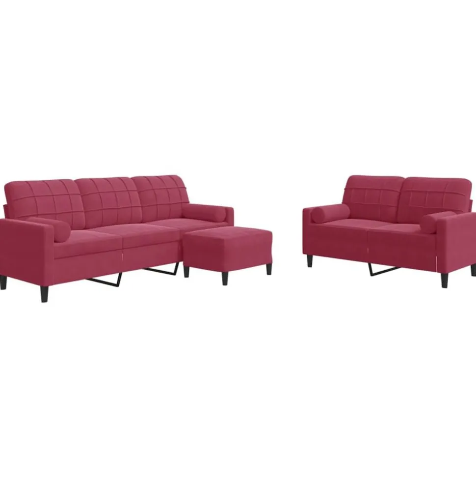 vidaXL 3-delige Loungeset met kussens en bolsters fluweel wijnrood