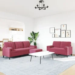 vidaXL 3-delige Loungeset met kussens en bolsters fluweel wijnrood