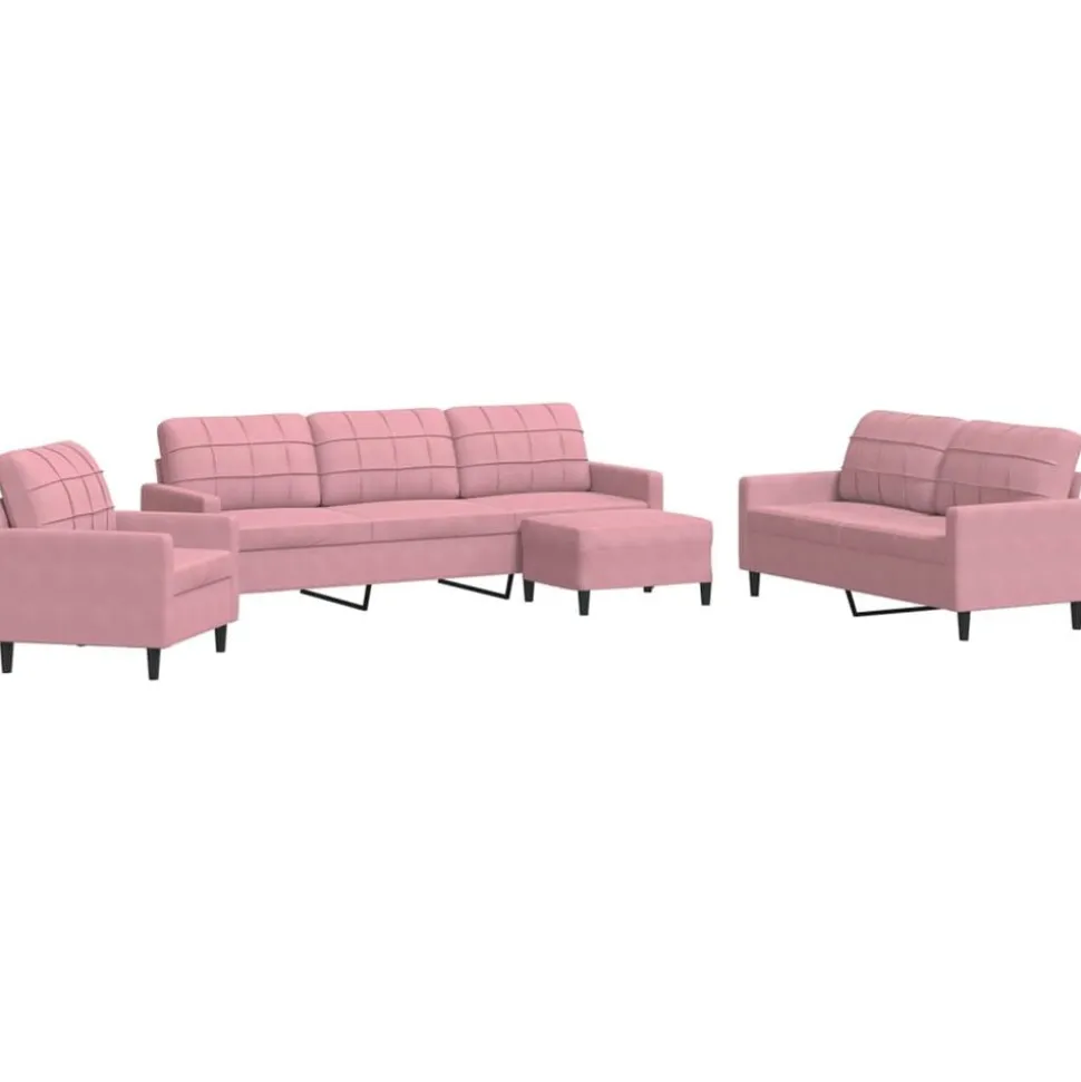 vidaXL 4-delige Loungeset met kussens fluweel roze