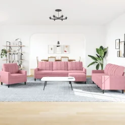 vidaXL 4-delige Loungeset met kussens fluweel roze