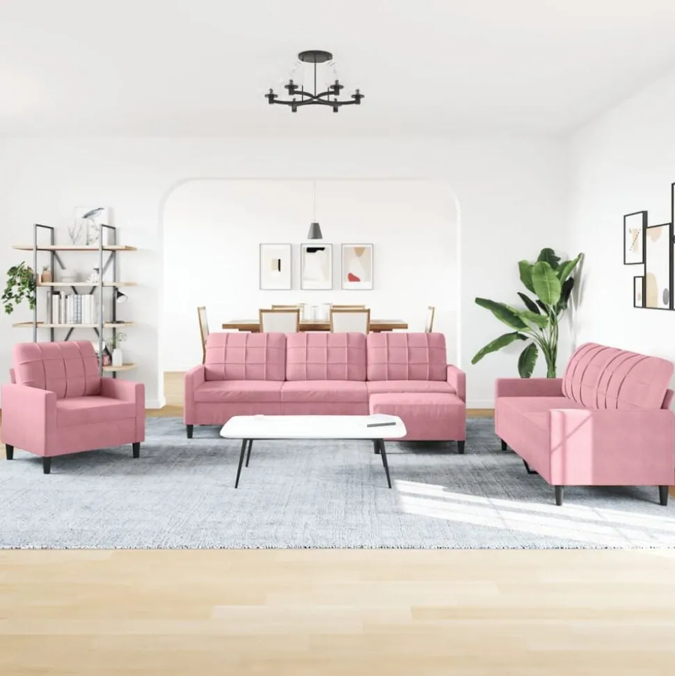 vidaXL 4-delige Loungeset met kussens fluweel roze