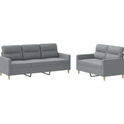 vidaXL 2-delige Loungeset met kussens stof lichtgrijs
