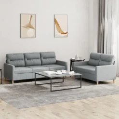 vidaXL 2-delige Loungeset met kussens stof lichtgrijs