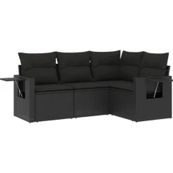 vidaXL 4-delige Loungeset met kussens poly rattan zwart