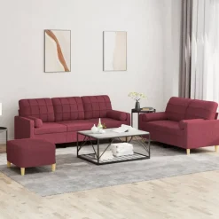 vidaXL 3-delige Loungeset met kussens stof wijnrood