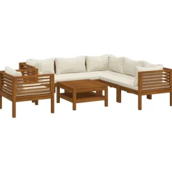 vidaXL 7-delige Loungeset met crèmekleurige kussens massief acaciahout