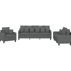 vidaXL 3-delige Loungeset met kussens stof donkergrijs